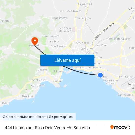 444-Llucmajor - Rosa Dels Vents to Son Vida map