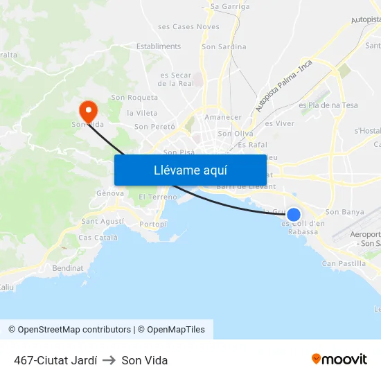 467-Ciutat Jardí to Son Vida map