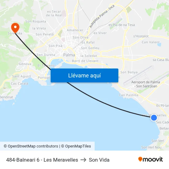 484-Balneari 6 - Les Meravelles to Son Vida map