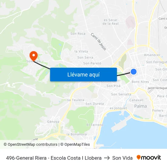 496-General Riera - Escola Costa I Llobera to Son Vida map