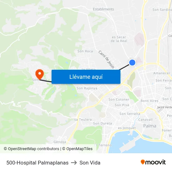 500-Hospital Palmaplanas to Son Vida map