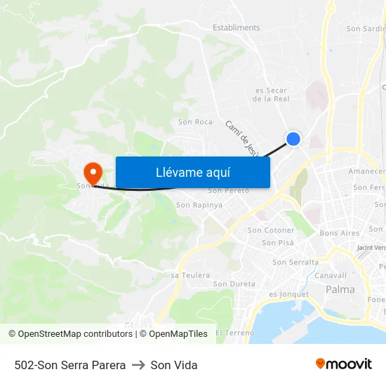 502-Son Serra Parera to Son Vida map
