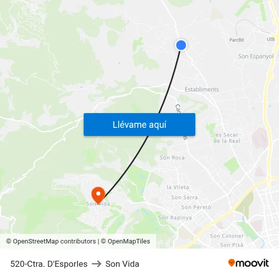 520-Ctra. D'Esporles to Son Vida map
