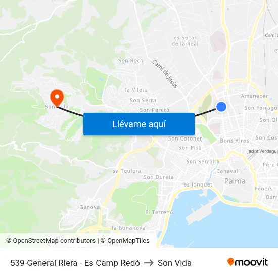 539-General Riera - Es Camp Redó to Son Vida map