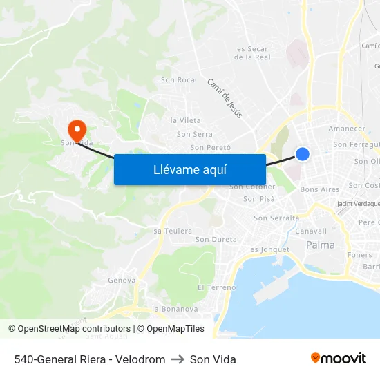 540-General Riera - Velodrom to Son Vida map