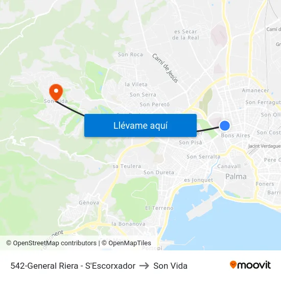 542-General Riera - S'Escorxador to Son Vida map