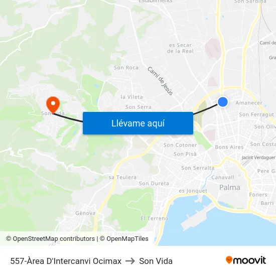 557-Àrea D'Intercanvi Ocimax to Son Vida map