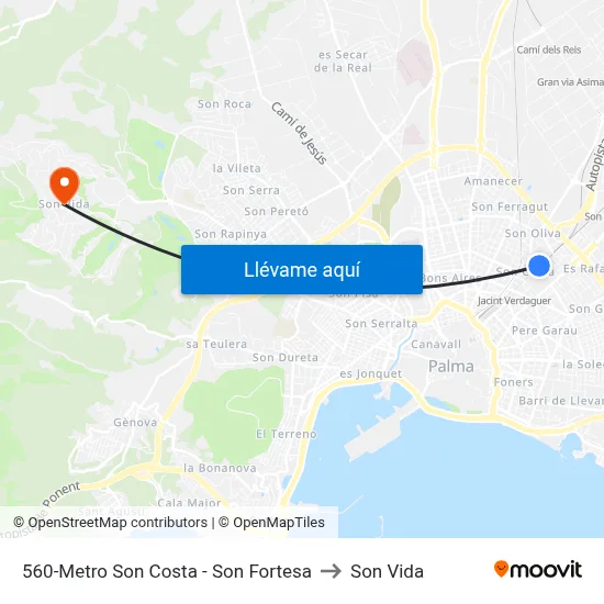 560-Metro Son Costa - Son Fortesa to Son Vida map