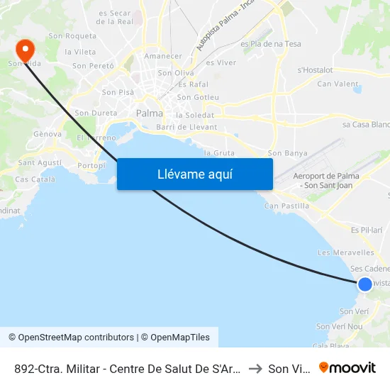 892-Ctra. Militar - Centre De Salut De S'Arenal to Son Vida map