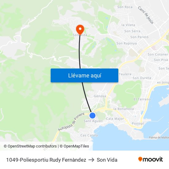 1049-Poliesportiu Rudy Fernàndez to Son Vida map
