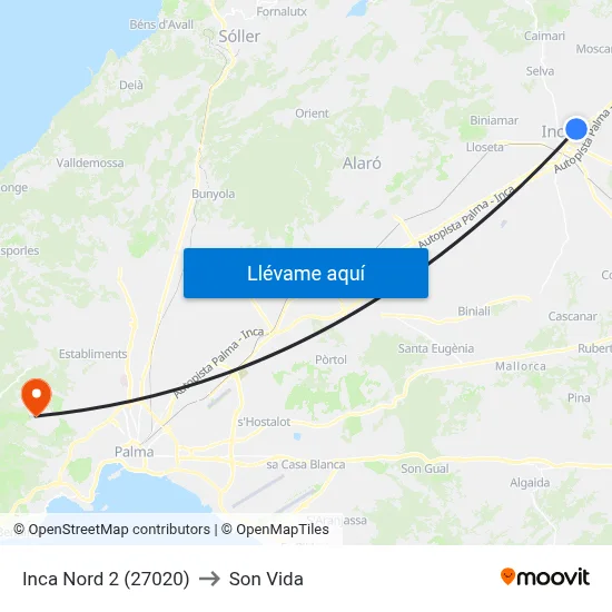Inca Nord 2 (27020) to Son Vida map