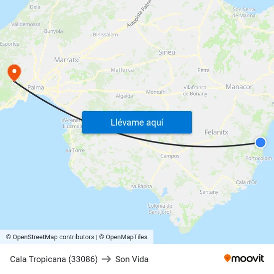 Cala Tropicana (33086) to Son Vida map