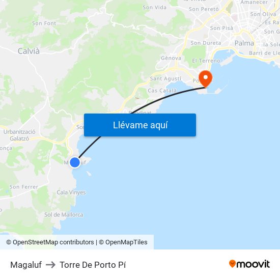Magaluf to Torre De Porto Pí map