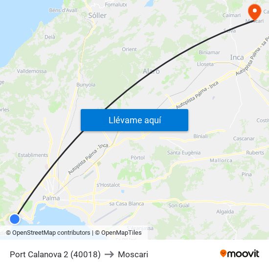 Port Calanova 2 (40018) to Moscari map