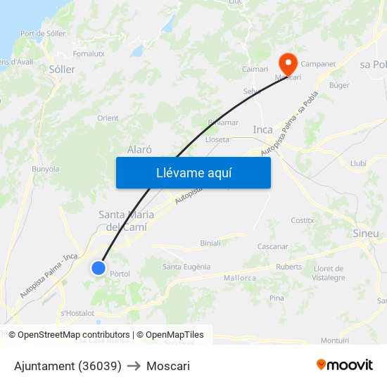 Ajuntament (36039) to Moscari map