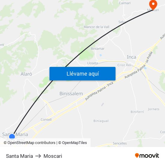 Santa Maria to Moscari map