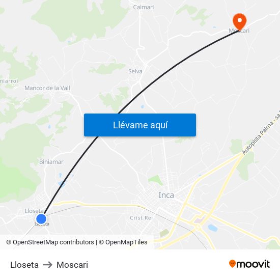 Lloseta to Moscari map