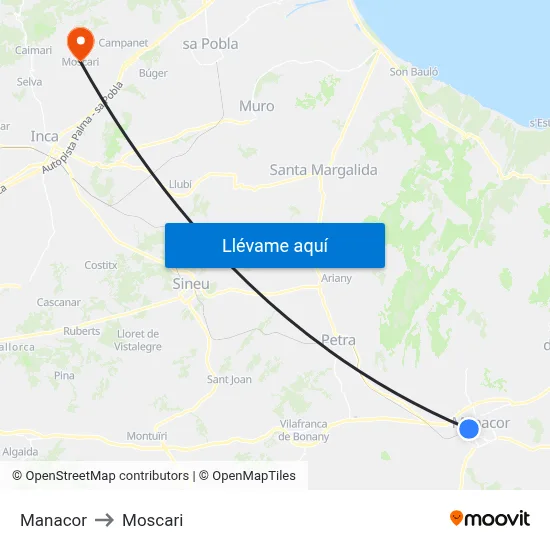 Manacor to Moscari map