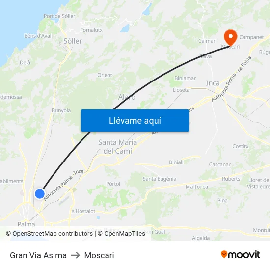 Gran Via Asima to Moscari map