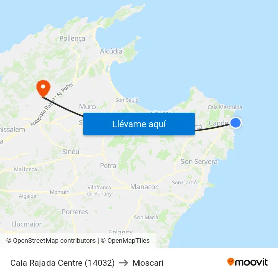 Cala Rajada Centre (14032) to Moscari map