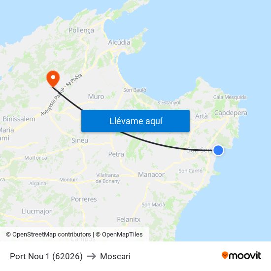 Port Nou 1 (62026) to Moscari map