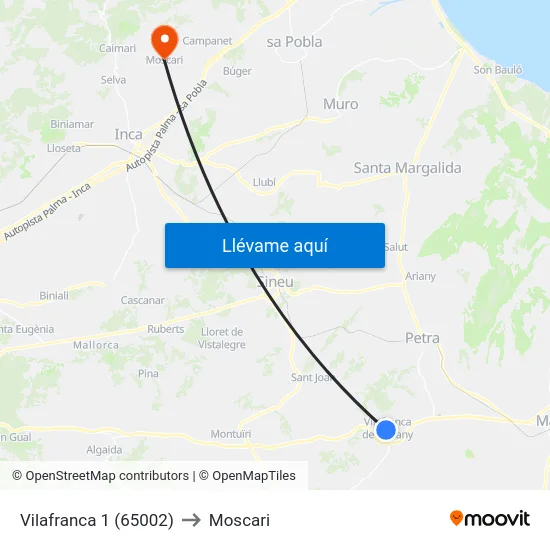 Vilafranca 1 (65002) to Moscari map