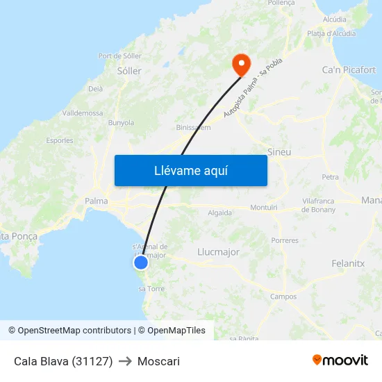 Cala Blava (31127) to Moscari map