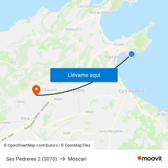 Ses Pedreres 2 (3070) to Moscari map