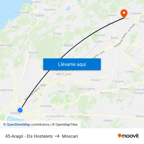 45-Aragó - Els Hostalets to Moscari map