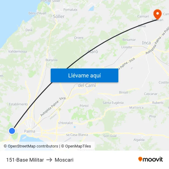 151-Base Militar to Moscari map