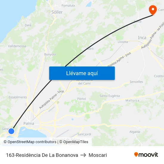 163-Residència De La Bonanova to Moscari map