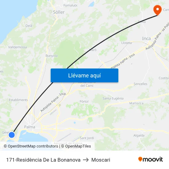 171-Residència De La Bonanova to Moscari map
