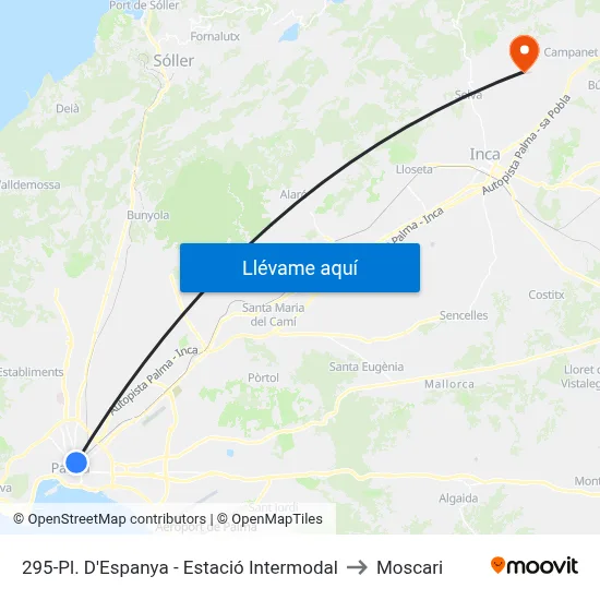 295-Pl. D'Espanya - Estació Intermodal to Moscari map