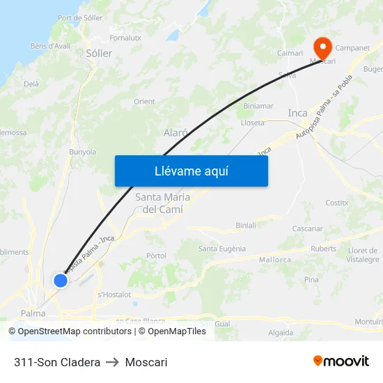 311-Son Cladera to Moscari map