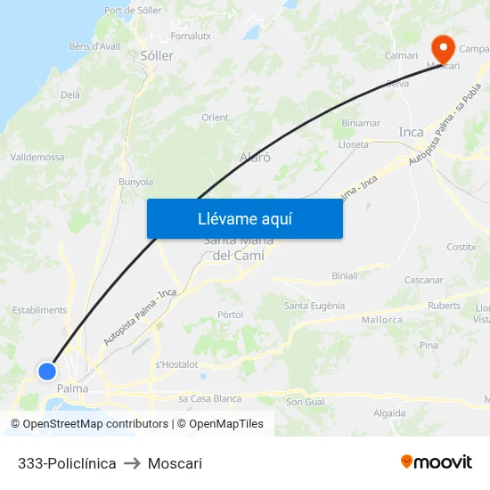 333-Policlínica to Moscari map
