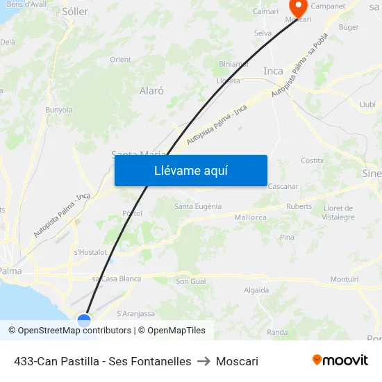433-Can Pastilla - Ses Fontanelles to Moscari map