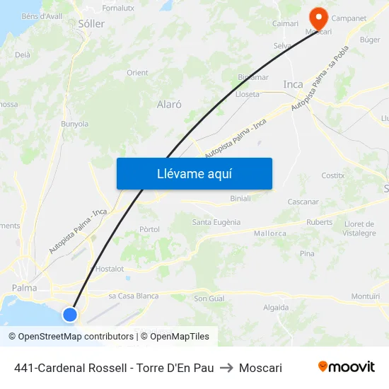 441-Cardenal Rossell - Torre D'En Pau to Moscari map