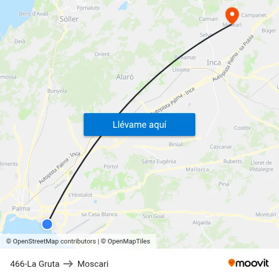 466-La Gruta to Moscari map