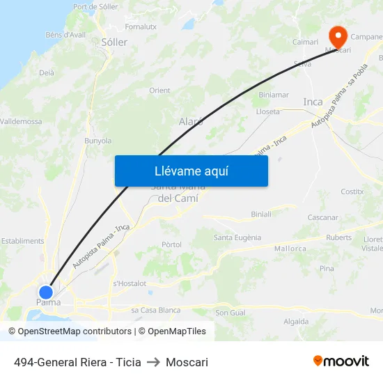 494-General Riera - Ticia to Moscari map