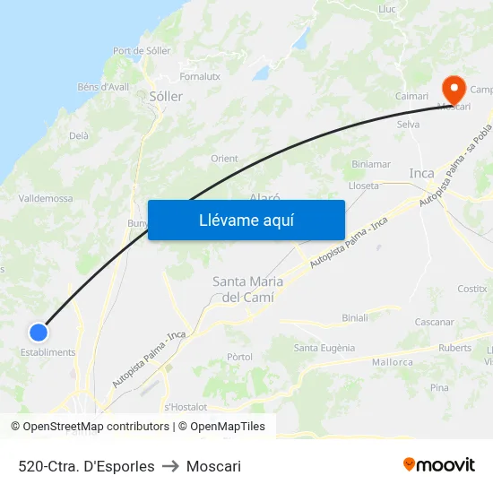 520-Ctra. D'Esporles to Moscari map