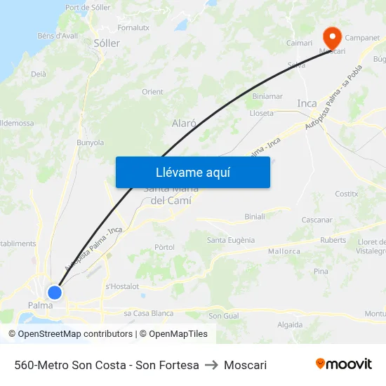 560-Metro Son Costa - Son Fortesa to Moscari map