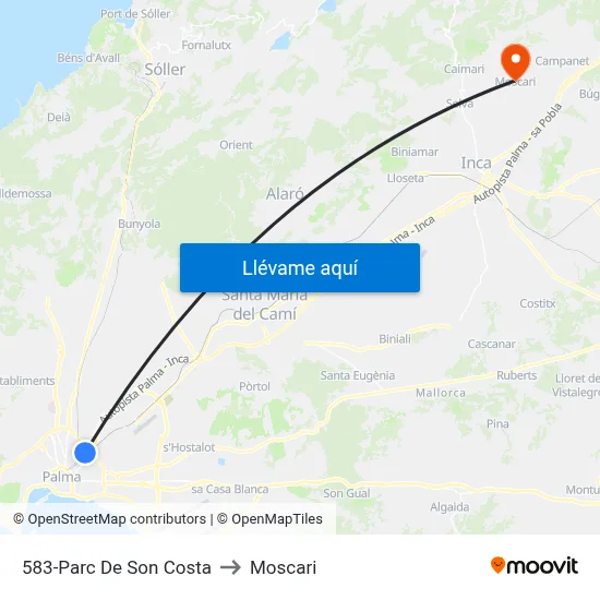 583-Parc De Son Costa to Moscari map