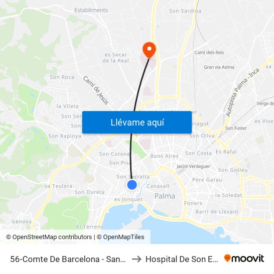 56-Comte De Barcelona - Santa Catalina to Hospital De Son Espases map