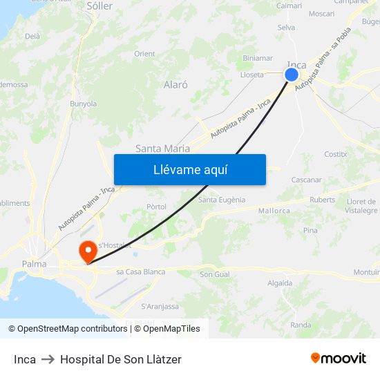 Inca to Hospital De Son Llàtzer map