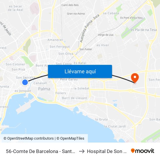 56-Comte De Barcelona - Santa Catalina to Hospital De Son Llàtzer map
