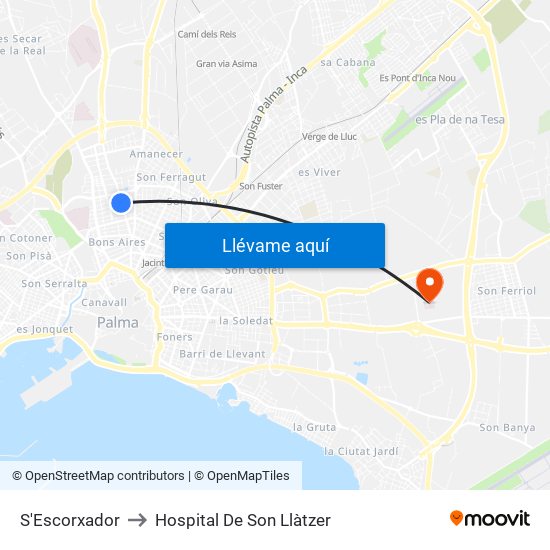 S'Escorxador to Hospital De Son Llàtzer map