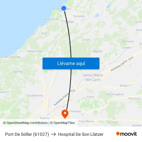 Port De Sóller (61027) to Hospital De Son Llàtzer map