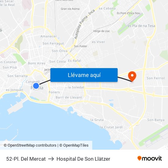52-Pl. Del Mercat to Hospital De Son Llàtzer map