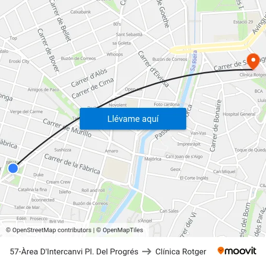 57-Àrea D'Intercanvi Pl. Del Progrés to Clínica Rotger map