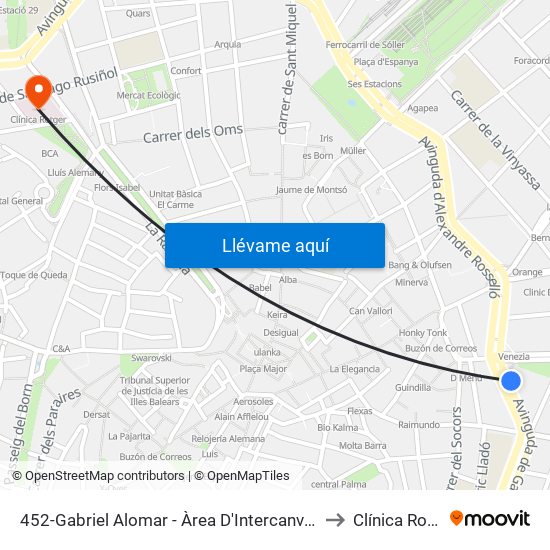452-Gabriel Alomar - Àrea D'Intercanvi Sindicat to Clínica Rotger map